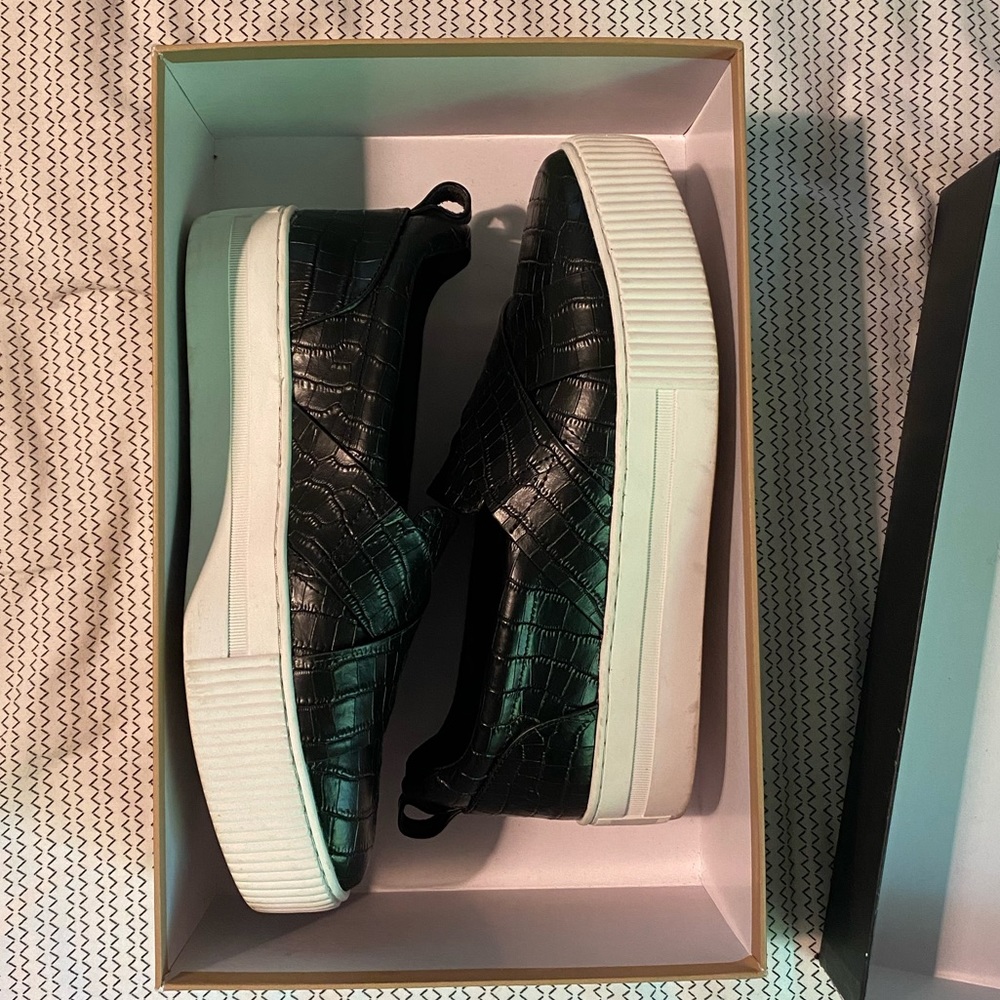 Halogen black slip ons